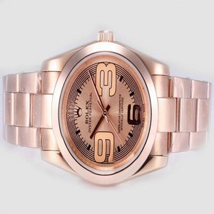 Rolex Air-King 114200 Round Stainless Steel Case Gold Dial Watch