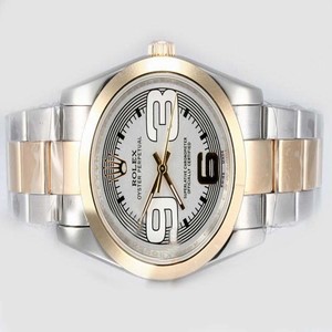 Rolex Air-King 5501 Stainless Steel with 18k Gold Bezel Silver 18k Gold Strap Gold Dial Watch