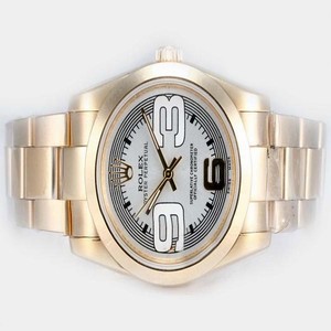 Rolex Air-King 5501 White Dial Round Rose Gold 18k Gold Strap Watch