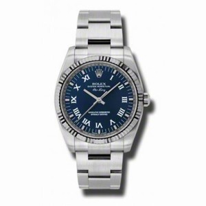 Rolex Airking Blue Roman Dial Fluted 18k White Gold Bezel Oyster Bracelet Men's Watch 114234BLRO
