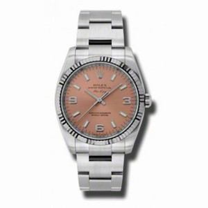 Rolex Airking Pink Arabic and Stick Dial Fluted 18k White Gold Bezel Oyster Bracelet Men's Watch 114234PASO