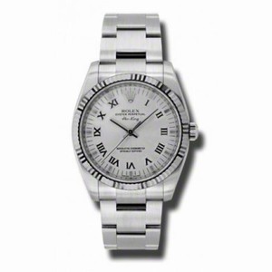 Rolex Airking Silver Roman Dial Fluted 18k Whote Gold Bezel Oyster Bracelet Men's Watch 114234SRO