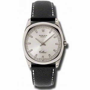 Rolex Cellini Danaos Silver Dial 18kt White Gold Black Leather Men's Watch 4243.9