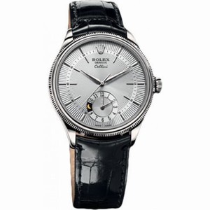 Rolex Cellini Dual Time Silver Dial 18K White Gold Men's Watch 50529SSBKL