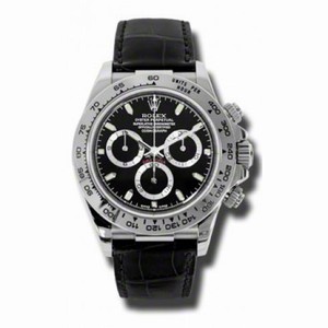 Rolex Cosmograph Daytona Black Index Dial Brown Leather Bracelet 18k White Gold Men's Watch 116519BKSL