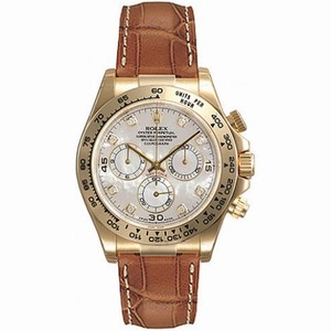 Rolex Cosmograph Daytona Mother of Pearl Diamond Dial Brown Leather Bracelet 18k Yellow Gold Men's Watch 116518MDL