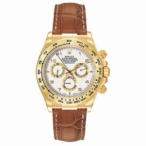 Rolex Cosmograph Daytona White Arabic Dial Brown Leather Bracelet 18k Yellow Gold Men's Watch 116518WAL