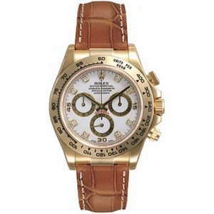 Rolex Cosmograph Daytona White Diamond Dial Brown Leather Bracelet 18k Yellow Gold Men's Watch 116518WDL