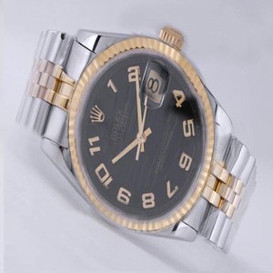 Rolex Datejust 116233 36mm Silver 18k Gold Strap Black Dial Watch