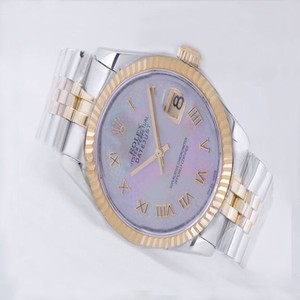 Rolex Datejust 116233 Purple Dial Round Silver 18k Gold Strap Watch