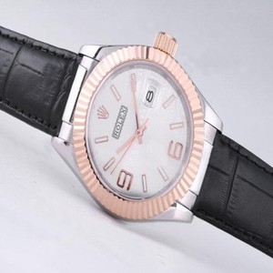 Rolex Datejust 116233 Round Black Cow Leather Strap Mens Watch
