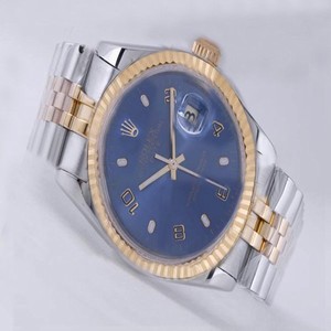 Rolex Datejust 116233 Round Silver 18k Gold Strap Blue Dial Watch