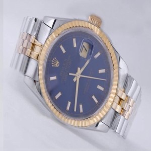 Rolex Datejust 116244 Round Silver 18k Gold Strap Blue Dial Watch