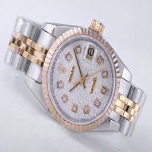 Rolex Datejust 16013 Gold Dial Round Silver 18k Gold Strap Watch
