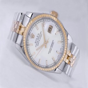 Rolex Datejust 16013 Round Silver 18k Gold Strap White Dial Watch