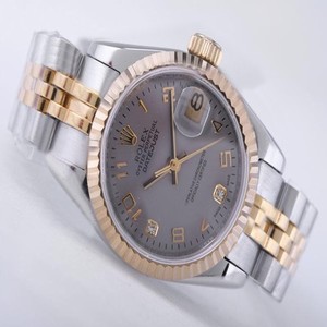 Rolex Datejust 16200 Silver 18k Gold Strap Round Grey Dial Watch