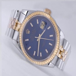 Rolex Datejust 16233 Stainless Steel with 18k Gold Bezel Silver 18k Gold Strap Mens Watch