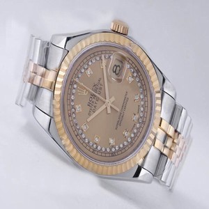 Rolex Datejust 1630 Gold Dial Round Silver 18k Gold Strap Watch