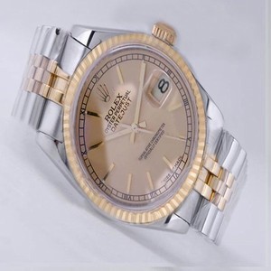 Rolex Datejust 1630 Round Gold Dial Silver 18k Gold Strap Watch