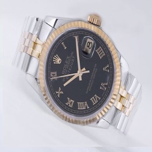 Rolex Datejust 178273 Stainless Steel with 18k Gold Bezel Black Dial Stainless Steel Case Watch