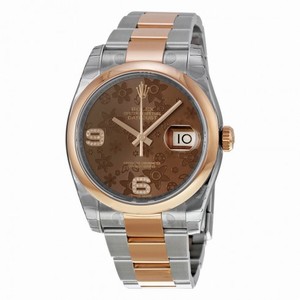 Rolex Datejust 36  Automatic Brown Floral Diamond Dial Steel and 18kt Rose Gold Ladies Watch 116201BRFDAO