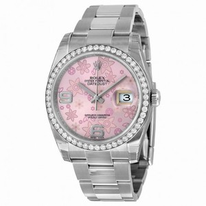 Rolex Datejust Automatic Pink Floral Dial Diamond Bezel Steel Ladies Watch 116244PFAO