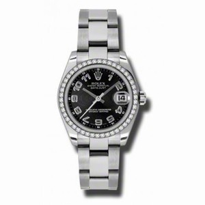 Rolex Datejust Black Concentric Arabic Dial 18kt White Gold Diamond Ladies Watch 178384BKCAO