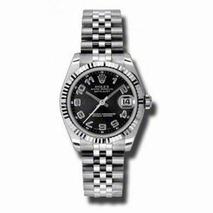 Rolex Datejust Black Concentric Circle Dial Automatic White Gold Bezel Steel Ladies Watch 178274BKCAJ