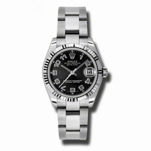 Rolex Datejust Black Concentric Dial Automatic White Gold Bezel Steel Ladies Watch 178274BKCAO