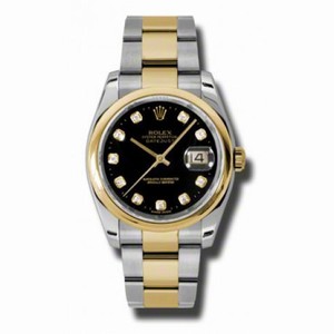 Rolex Datejust Black Dial Automatic  Stainless Steel and 18K Yellow Gold Men's Watch 116203BKDO