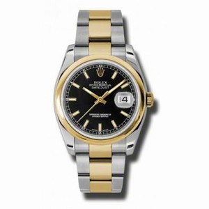 Rolex Datejust Black Dial Automatic  Stainless Steel and 18K Yellow Gold Men's Watch 116203BKSO