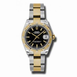 Rolex Datejust Black Dial Automatic Stainless Steel and 18kt Yellow Gold Ladies Watch 178313BKSO