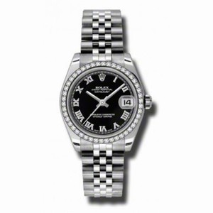 Rolex Datejust Black Dial Automatic Stainless Steel Jubilee Ladies Watch 178384BKRJ