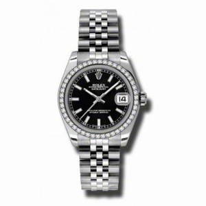 Rolex Datejust Black Dial Automatic Stainless Steel Jubilee Ladies Watch 178384BKSJ