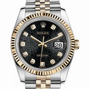 Rolex Datejust Black Dial Set with Diamonds 18 Carat Yellow Gold and Stainless Steel Automatic Men's Watch 116233BKJDJ