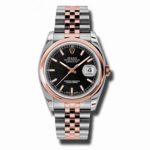 Rolex Datejust Black Dial Steel and 18kt Pink Gold Men's Watch 116201BKSJ