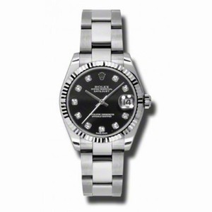 Rolex Datejust Black Dial White Gold Bezel Automatic Steel Ladies Watch 178274BKDO