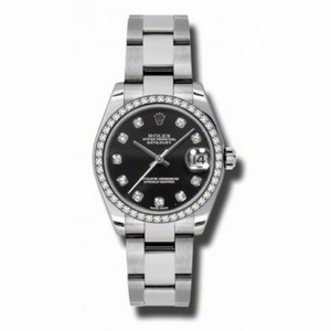 Rolex Datejust Black Diamond Dial 18kt White Gold Diamond Bezel Ladies Watch 178384BKDO
