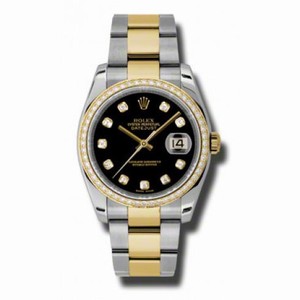 Rolex Datejust Black Dial Automatic Stainless Steel and 18kt Yellow Gold Ladies Watch 116243BKDO