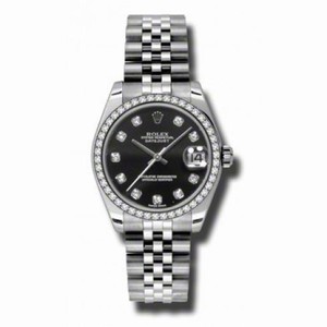 Rolex Datejust Black Diamond Dial Automatic Stainless Steel Jubilee Ladies Watch 178384BKDJ