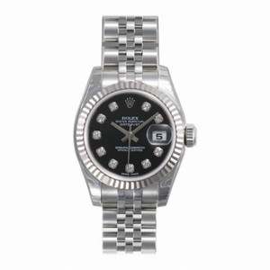Rolex Datejust Black Diamond Dial Jubilee Bracelet 18k White Gold Bezel Ladies Watch 179714BKDJ