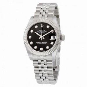 Rolex Datejust Black Diamond Dial Jubilee Bracelet 18kt White Gold Fluted Bezel Unisex Watch 178274BKDJ