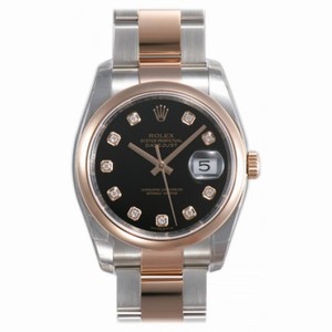 Rolex Datejust Black Diamond Dial Oyster Bracelet Two Tone Men's Watch 116201BKDO