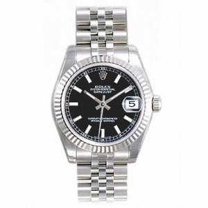 Rolex Datejust Black Index Dial Jubilee Bracelet 18k White Gold Fluted Bezel Unisex Watch 178274BKSJ