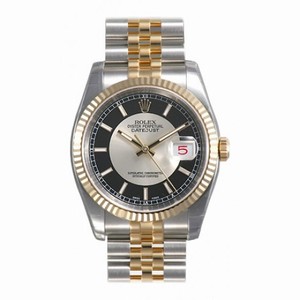 Rolex Datejust Black Index Dial Jubilee Bracelet Fluted Bezel Two Tone Men's Watch 116233SBKSJ
