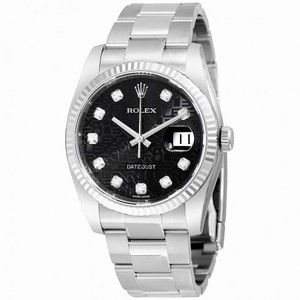 Rolex Datejust Black Jubilee Diamond Dial 18k White Gold Fluted Bezel Men's Watch 116234BKJDO