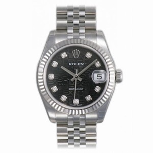 Rolex Datejust Black Jubilee Diamond Dial Jubilee Bracelet 18k White Gold Fluted Bezel Unisex Watch 178274BKJDJ