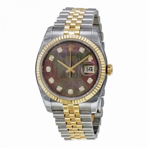 Rolex Datejust Black Mother of Pearl Diamond Dial Steel and 18K Yellow Gold Men's Watch 116233BKMDJ