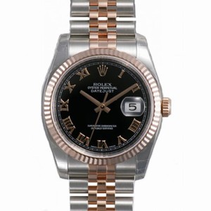 Rolex Datejust Black Roman Dial Fluted 18k Rose Gold Bezel Jubilee Bracelet Men's Watch 116231BKRJ