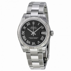 Rolex Datejust Black Roman Dial Oyster Bracelet 18k White Gold Fluted Bezel Unisex Watch178274BKRO